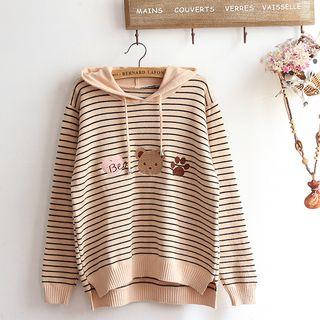 Striped Hooded Sweater As Shown In Figure - One Size