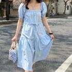 Puff-sleeve Tiered A-line Midi Dress As Shown In Figure - One Size