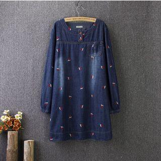 Long-sleeve Embroidered Denim Dress