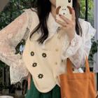 Floral Embroidered Button-up Sweater Vest / Lace Blouse
