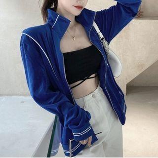 Stand-collar Striped Trim Jacket