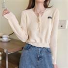 V-neck Ribbon Plain Sweater