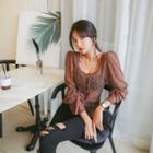 Square-neck Sheer Lace Blouse