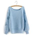 Lace-panel Furry-knit Top