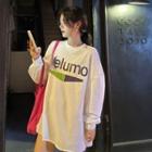 Long-sleeve Letter Print T-shirt Long - One Size