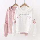 Cherry Blossom Embroidered Long-sleeve Hooded Sweater