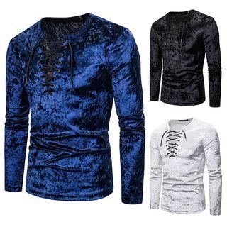 Long-sleeve Lace-up Velvet T-shirt