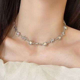 Rhinestone Necklace Xl1826 - Silver - One Size