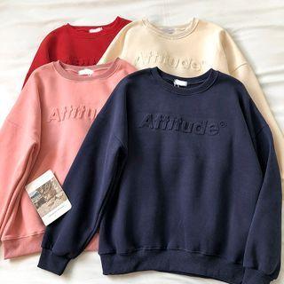 Lettering Plain Crewneck Long-sleeve Sweatshirt