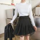 Pleated Chiffon A-line Miniskirt