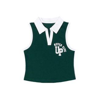 Sleeveless Lettering V-neck Crop Top