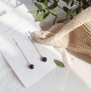 925 Sterling Silver Bead Drop Earring 829501 - Black Bead - Silver - One Size