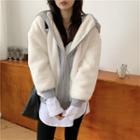 Long-sleeve Color-block Hooded Jacket Jacket - One Size