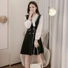Set: Tie-neck Blouse + Double-breasted Jumper Dress