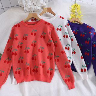 Cherry Print Long-sleeve Sweater