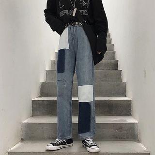 Patched Straight-fit Jeans