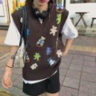 Bear Printed Knit Vest As Shown In Figure - One Size