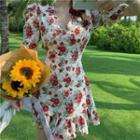 Short-sleeve Floral Print A-line Dress Dress - Floral - One Size