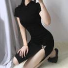Butterfly Embroidered Side-slit Short-sleeve Qipao