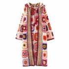 Hooded Open-front Midi Crochet Cardigan Print - Red & Blue - One Size