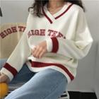 Embroidered Letter Long-sleeve Knit Sweater