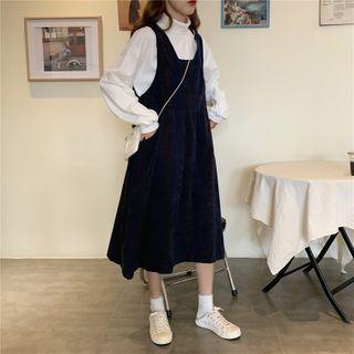 Turtleneck Long-sleeve Top / Midi A-line Pinafore Dress