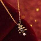 Christmas Tree Pendant Sterling Silver Necklace 1pc - Gold & Green - One Size
