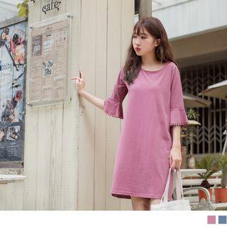 Lace Trim Bell Sleeve T-shirt Dress