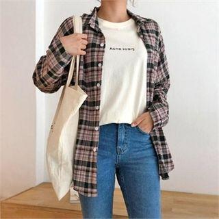 Pocket-detail Checked Shirt Green - One Size