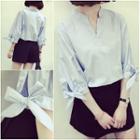 Bow Elbow-sleeve Blouse