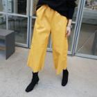 Drawcord Faux-leather Wide-leg Pants