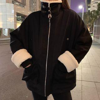 Mock-neck Loose-fit Fleece Jacket
