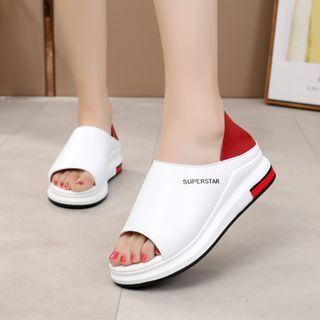 Lettering Peep-toe Platform Shoes
