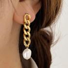 Chunky Chain Freshwater Pearl Dangle Earring 1 Pair - Gold - One Size