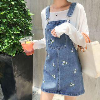 Embroidered Loose-fit Denim Jumper Dress