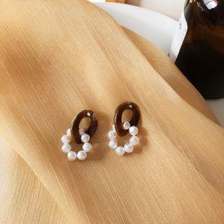 Faux Pearl Drop Earring 1 Pair - Dark Brown - One Size