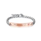 Fashion Temperament Rose Gold Geometric Rectangular 316l Stainless Steel Bracelet With Pink Cubic Zirconia Silver - One Size