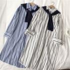 Set: Long-sleeve Striped Midi Shirtdress + Shawl