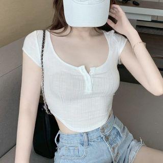 Short-sleeve Ribbed T-shirt White - One Size