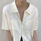 Short-sleeve Double Zipped Plain Shirt