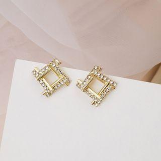 Rhinestone Square Earring 1 Pair - E3277 - As Shown In Figure - One Size
