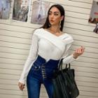 Cross-front Flap-over Slim-fit Top