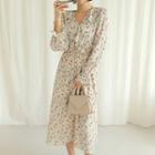 Ruffled Floral Maxi Wrap Dress Ivory - One Size