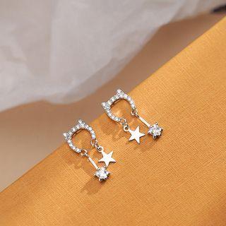 Rhinestone Cat Earring 1 Pair - Silver - One Size