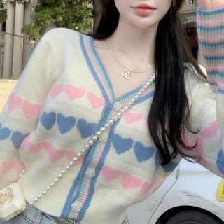 Heart Print Cardigan Milky White - One Size