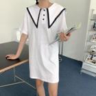 Contrast Trim Sailor Collar Mini T-shirt Dress