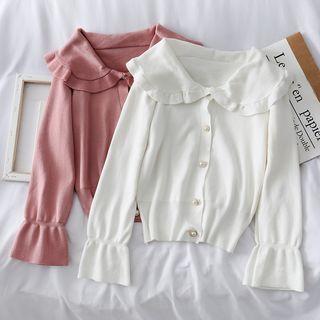 Peter Pan-collar Ruffled Knit Cardigan