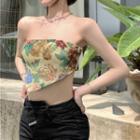 Floral Asymmetrical Tube Top Floral - Light Yellow - One Size