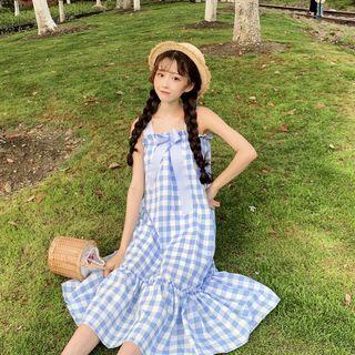 Strappy Check Midi A-line Dress