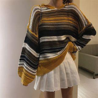 Long-sleeve Striped Open Knit Top